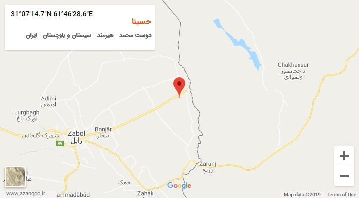 روستای حسینا بر روی نقشه