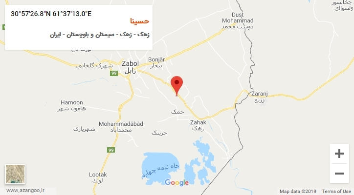 روستای حسینا بر روی نقشه