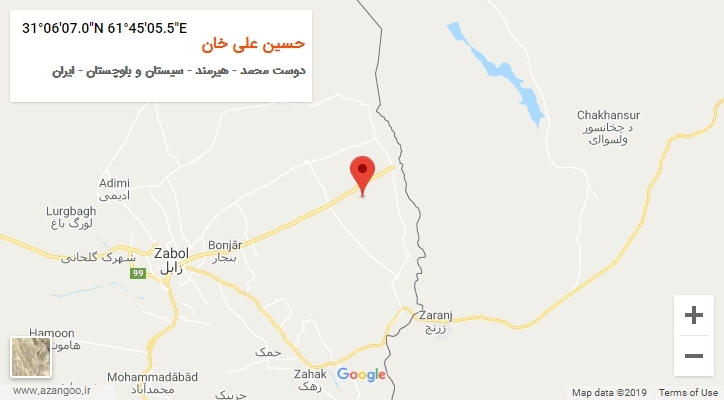 روستای حسین علی خان بر روی نقشه
