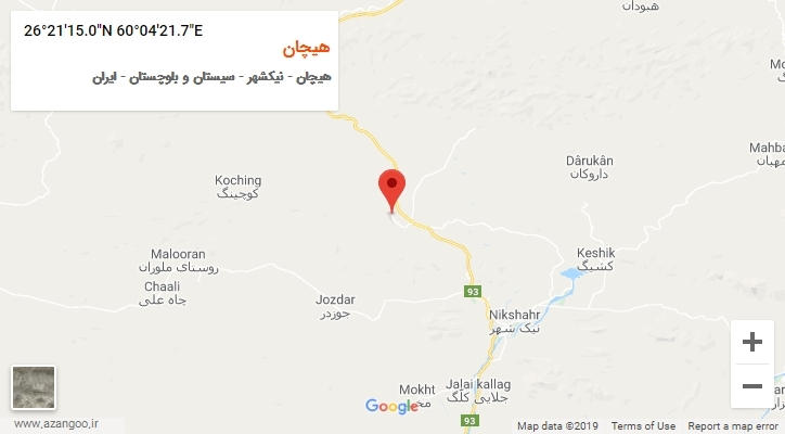 روستای هیچان بر روی نقشه