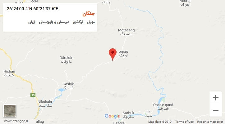 روستای جنگان بر روی نقشه