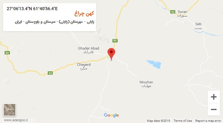 روستای کهن چراغ بر روی نقشه