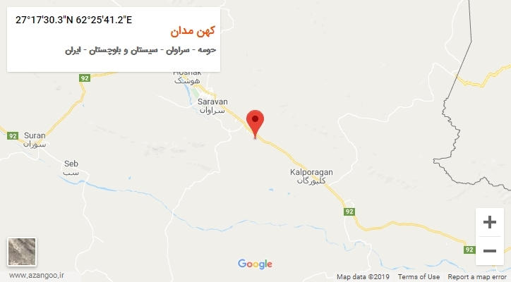روستای کهن مدان بر روی نقشه