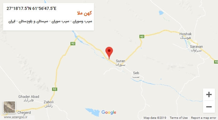 روستای کهن ملا بر روی نقشه