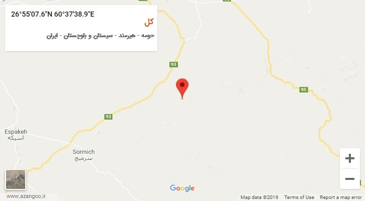 روستای کل بر روی نقشه