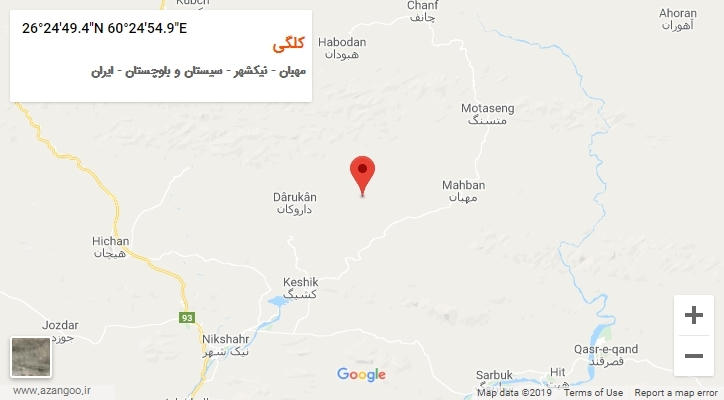 روستای کلگی بر روی نقشه