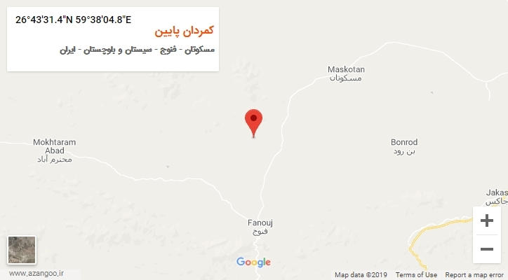 روستای کمردان پایین بر روی نقشه