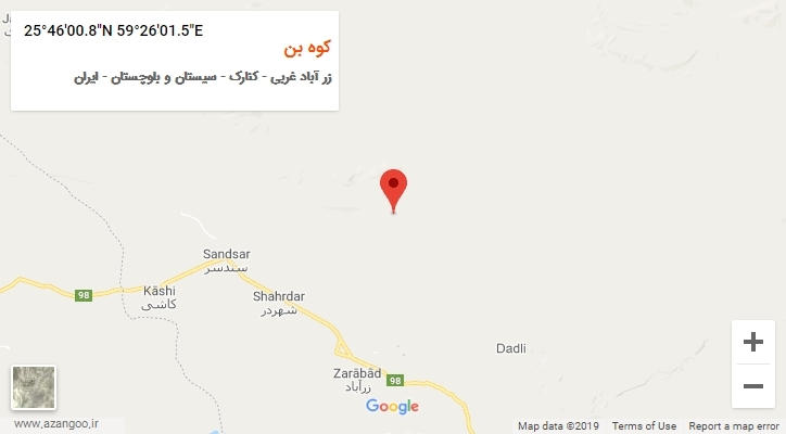 روستای کوه بن بر روی نقشه