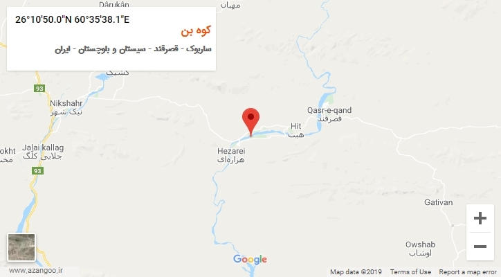 روستای کوه بن بر روی نقشه