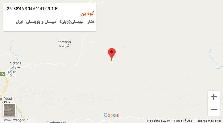 روستای کوه بن بر روی نقشه