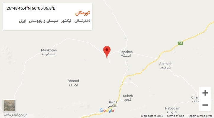 روستای کورمکان بر روی نقشه