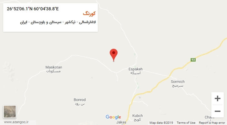 روستای کورنگ بر روی نقشه