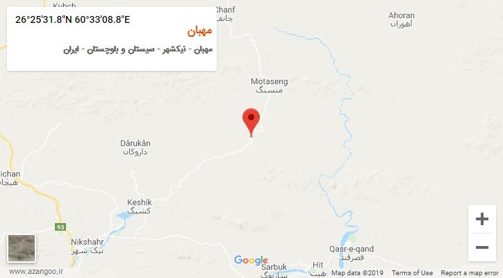 روستای مهبان بر روی نقشه