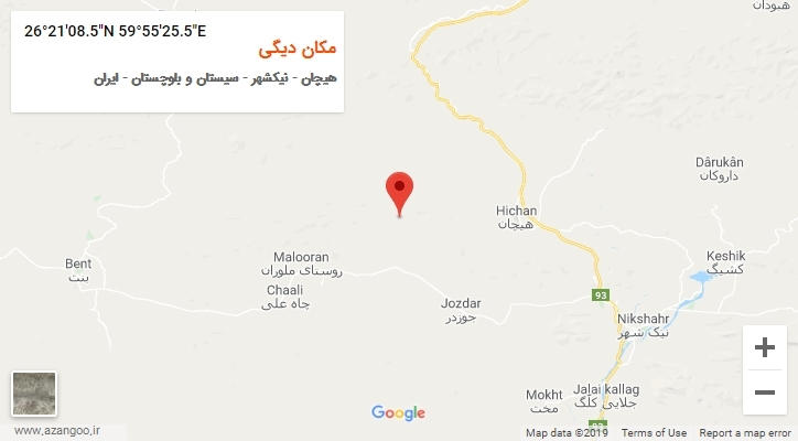 روستای مکان دیگی بر روی نقشه