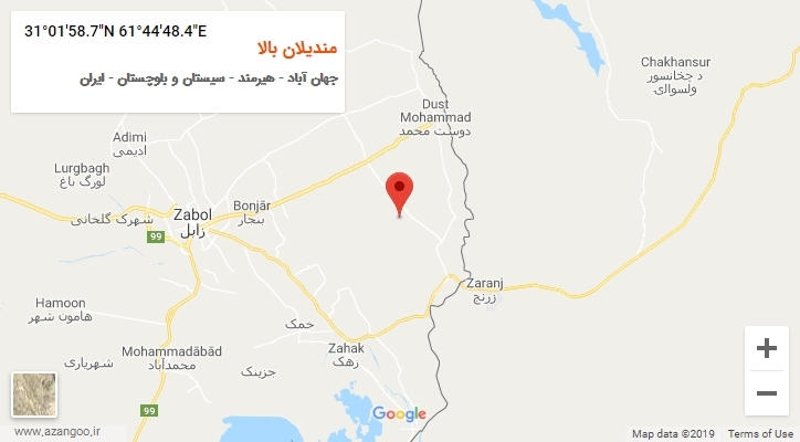 روستای مندیلان بالا بر روی نقشه