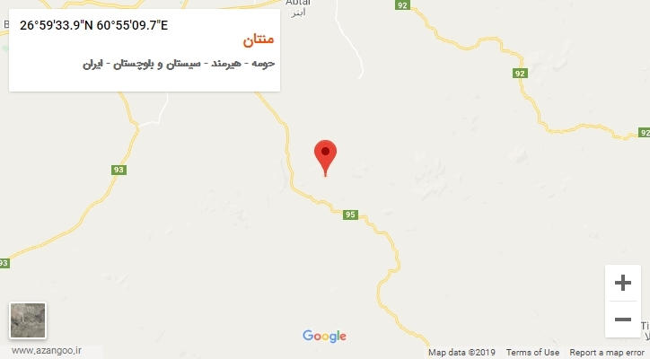 روستای منتان بر روی نقشه