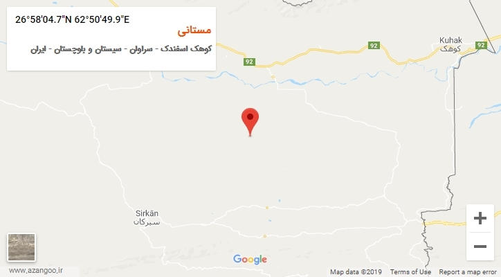 روستای مستانی بر روی نقشه