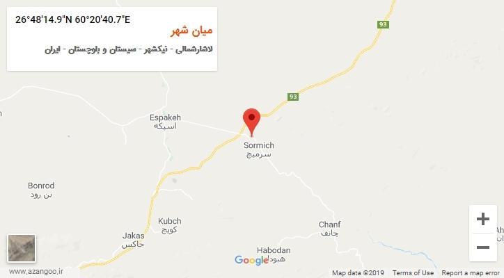 روستای میان شهر بر روی نقشه