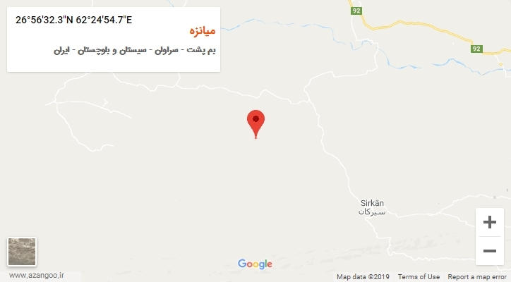 روستای میانزه بر روی نقشه
