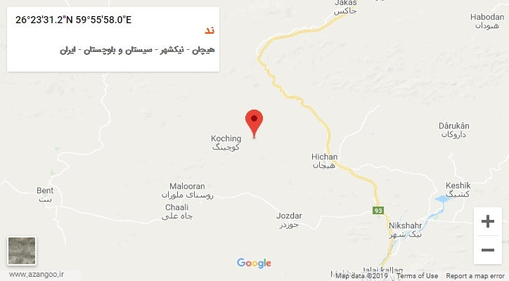 روستای ند بر روی نقشه