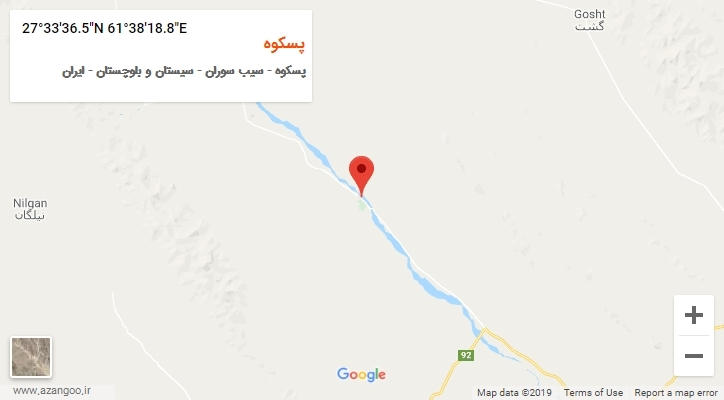 روستای پسکوه بر روی نقشه