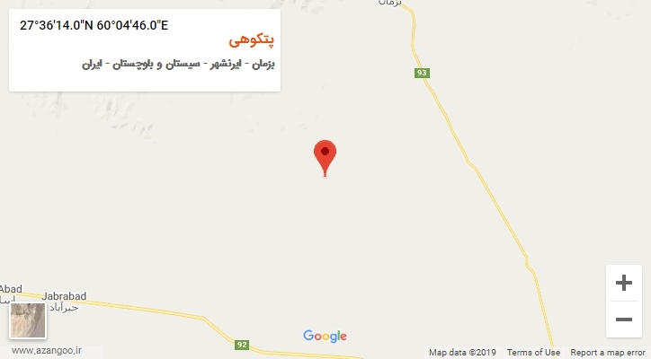 روستای پتکوهی بر روی نقشه