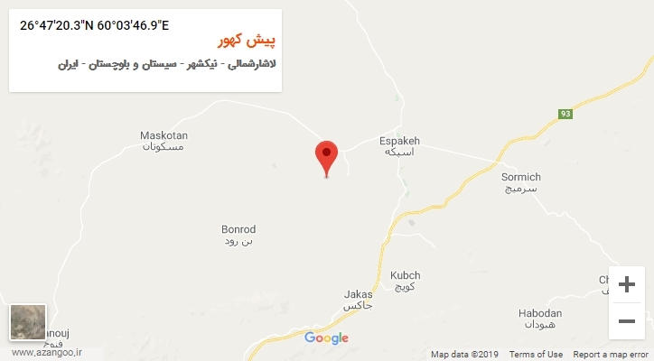 روستای پیش کهور بر روی نقشه