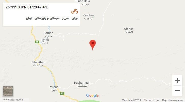 روستای رگان بر روی نقشه