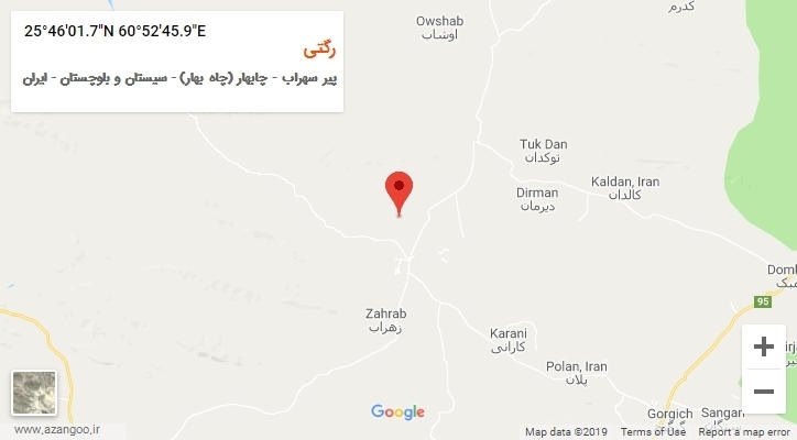 روستای رگتی بر روی نقشه