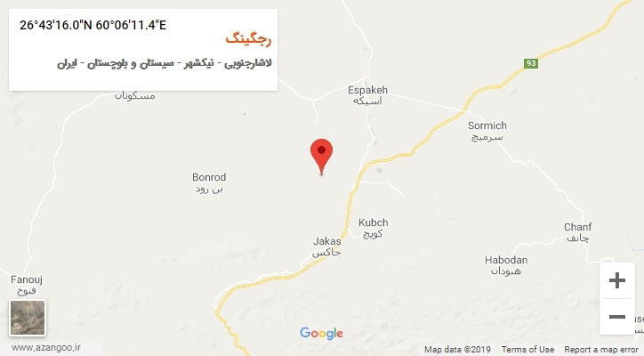 روستای رجگینگ بر روی نقشه