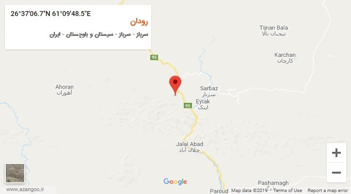 روستای رودان بر روی نقشه