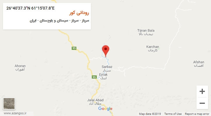 روستای رودانی کور بر روی نقشه
