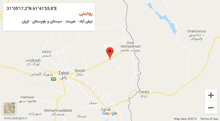 روستای رودینی بر روی نقشه