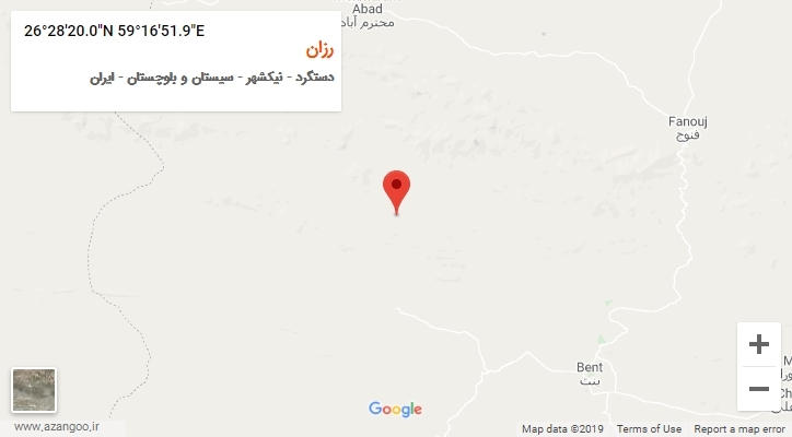 روستای رزان بر روی نقشه