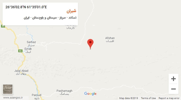 روستای شبران بر روی نقشه