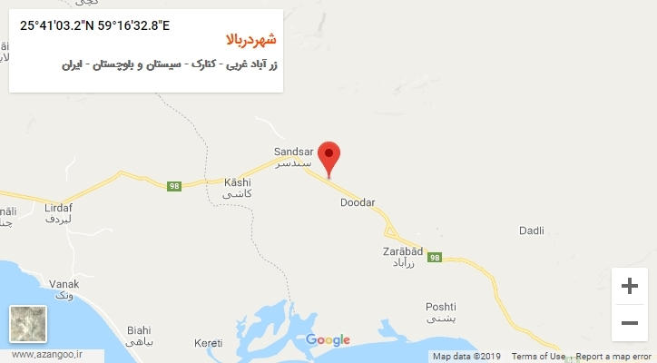 روستای شهردربالا بر روی نقشه
