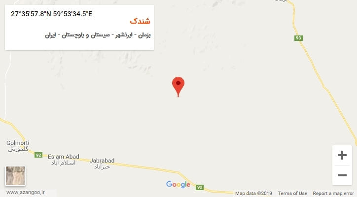 روستای شندک بر روی نقشه