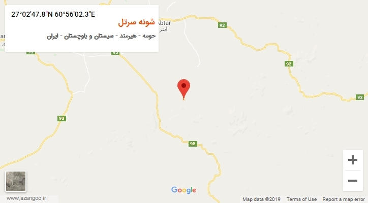 روستای شونه سرتل بر روی نقشه