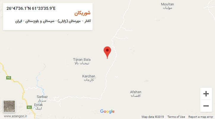 روستای شوریکان بر روی نقشه