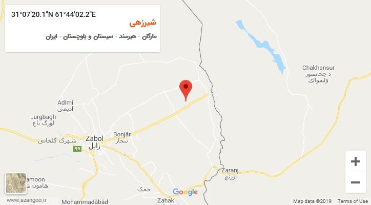 روستای شیرزهی بر روی نقشه