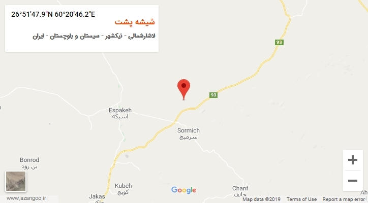 روستای شیشه پشت بر روی نقشه