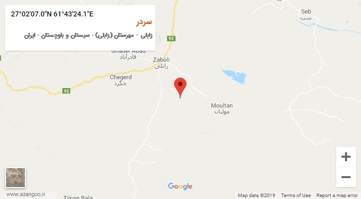 روستای سردر بر روی نقشه