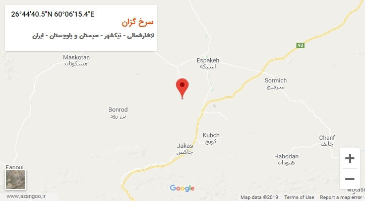 روستای سرخ گزان بر روی نقشه