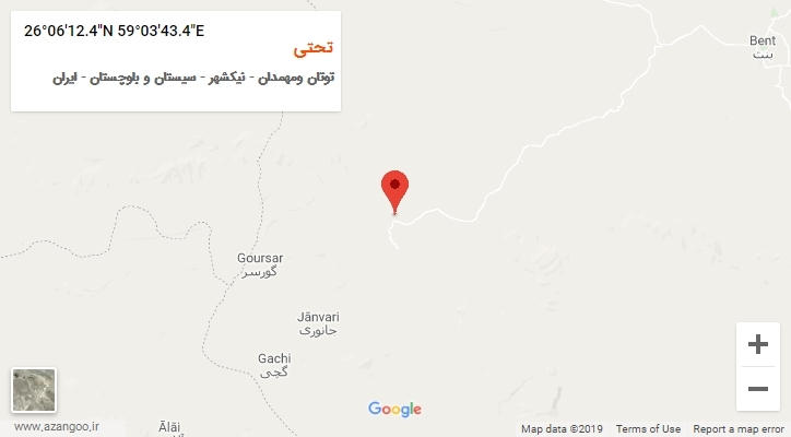 روستای تحتی بر روی نقشه
