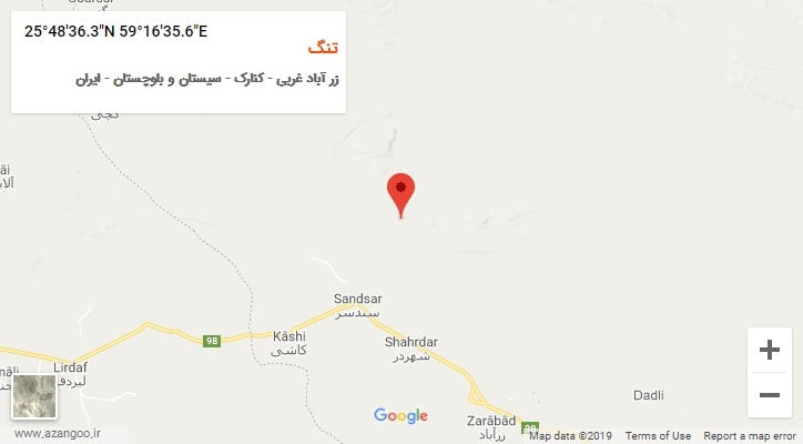 روستای تنگ بر روی نقشه