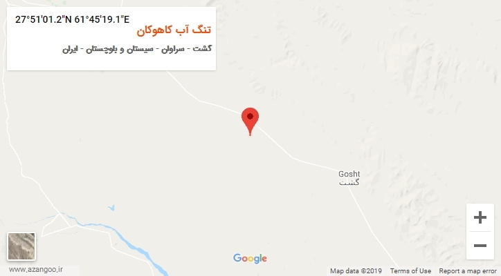 روستای تنگ آب کاهوکان بر روی نقشه
