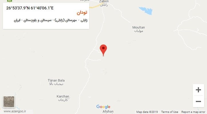 روستای تودان بر روی نقشه