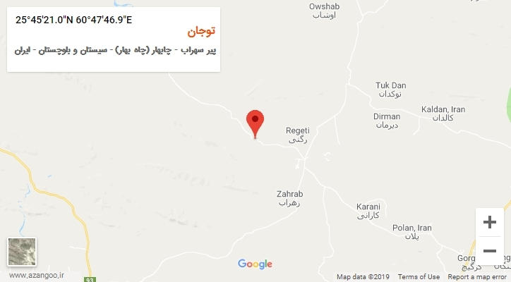 روستای توجان بر روی نقشه