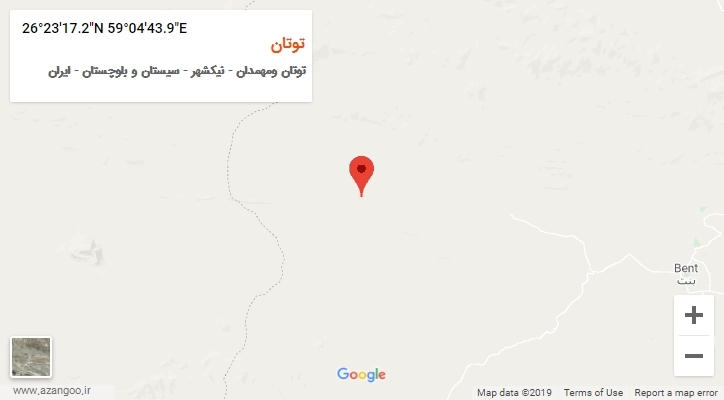 روستای توتان بر روی نقشه