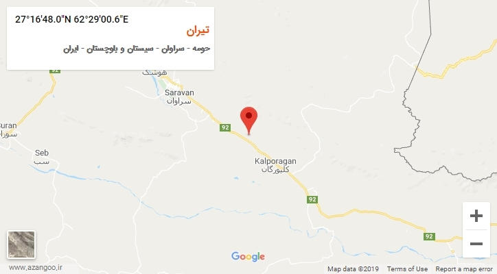 روستای تیران بر روی نقشه